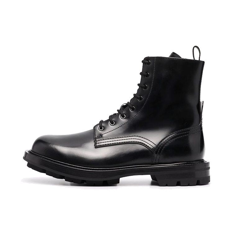 Alexander McQueen Polished Leather Combat Boot Black 683569WHZ801000