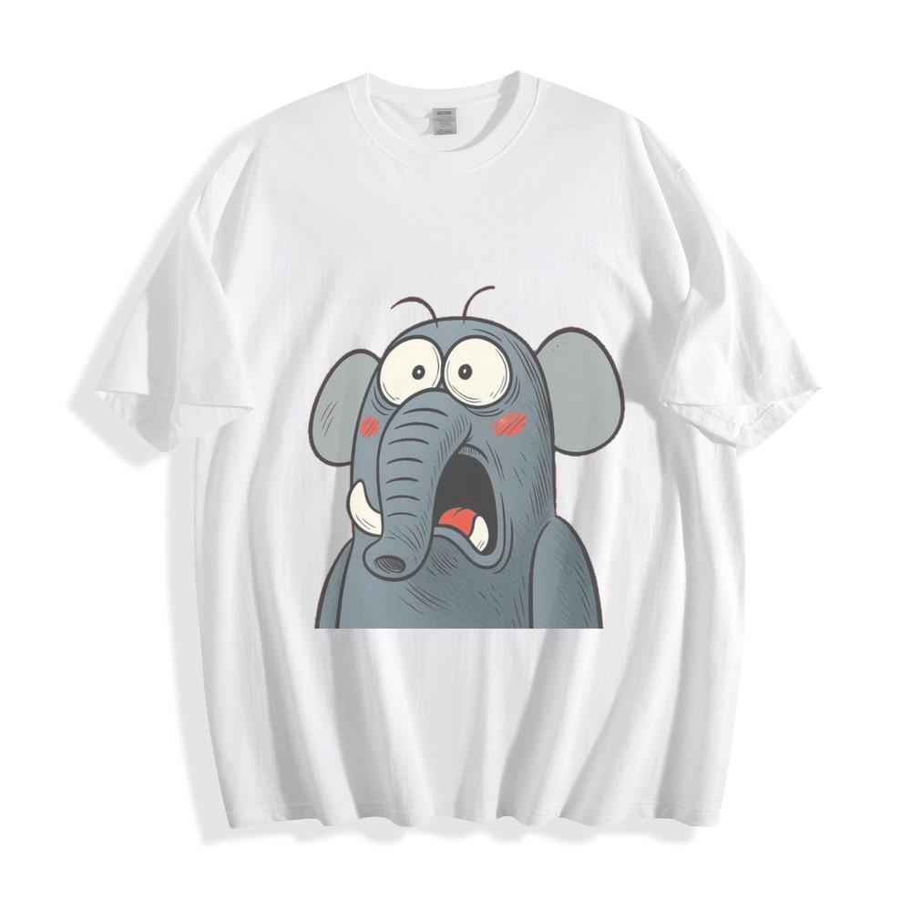 Shocked Elephant Cartoon T-Shirt - Hilarious Wide-Eyed Wildlife Unisex Tee