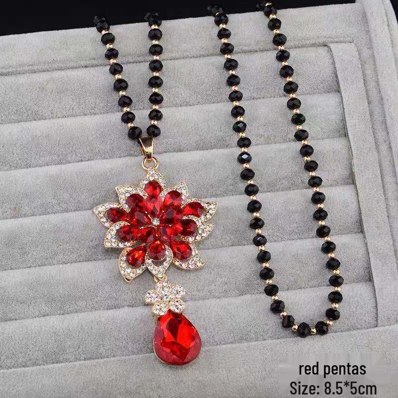 Vielseitige Damenmode Kristallblumenkette - Trendige Pulloverkette und einfacher Anhängerschmuck