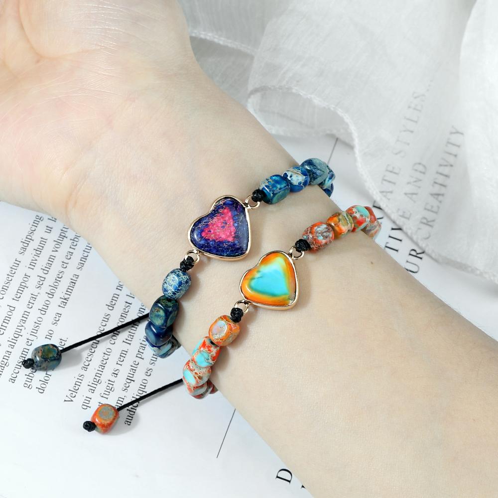 Original Beads Bracelet Tibetan Square Emperor Stone Women Men Pendant Chakra Healing Couple Chain Pulsera Bangle Jewelry Gifts