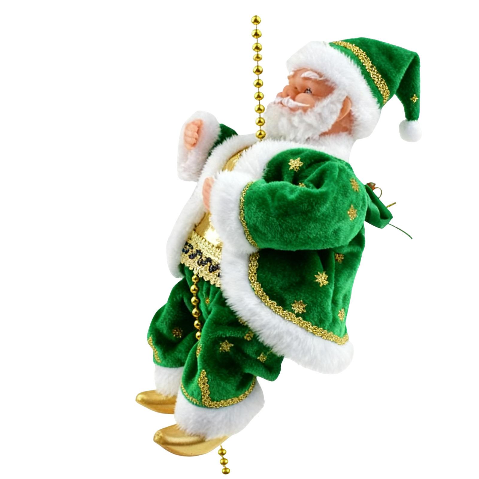 Plush Santa Claus Figure Rope Climbing W/ Music Santas Claus on Beads Chain Climbing Rope Santa Claus for Festive Atmosphere