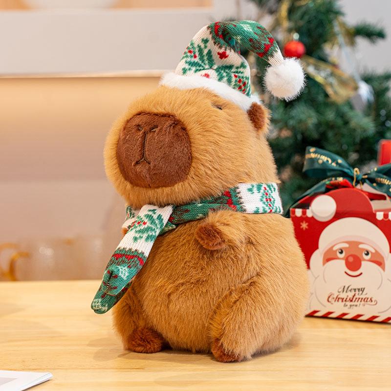 24cm Cartoon Cute Christmas Capybara Plush Doll Pillow Apple Santa Claus Capybara Plush Toy Home Decoration Gift For Children