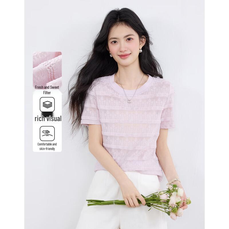 Shangjing French Fashion Lightweight Textured Lace T-Shirt M