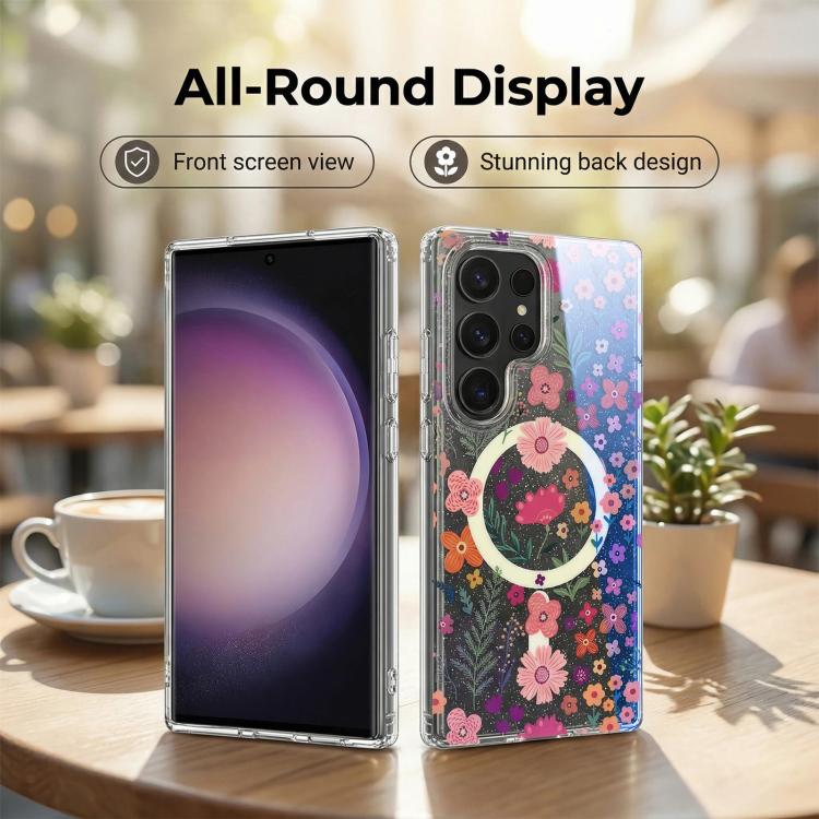 Blue Light Jungle Series Magnetic TPU Phone Case For Samsung Galaxy S24+ 5G, Raised Lens Screen Wireless Charging Protective Cover
