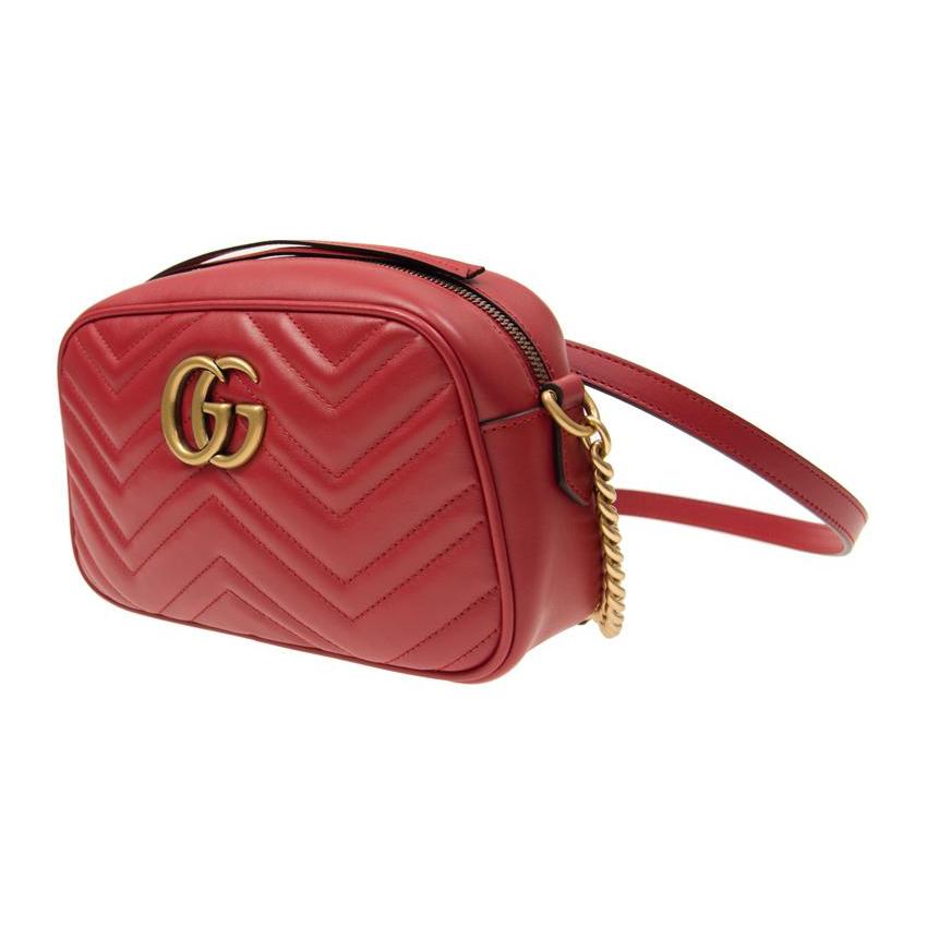 Gucci GG Marmont Quilted Leather Shoulder Bag Small Womens Red