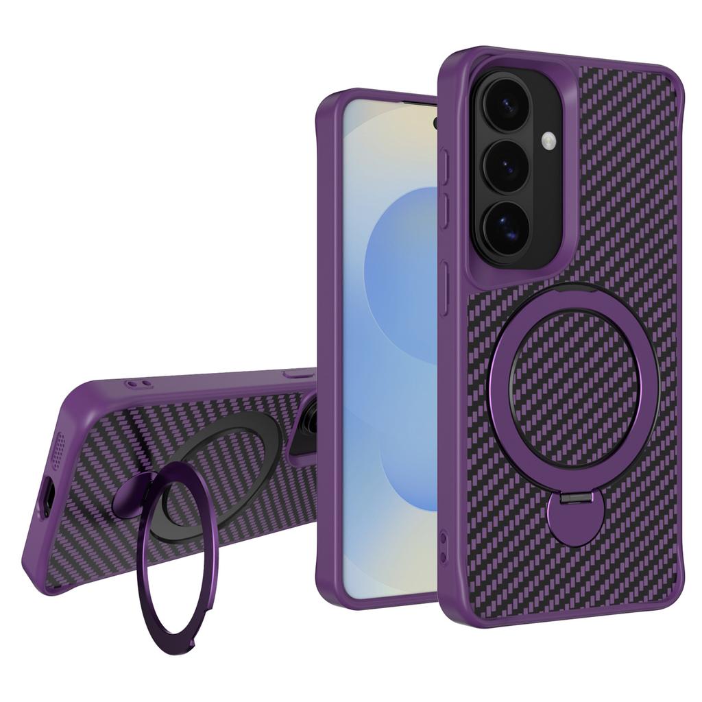 För Samsung Galaxy A55 5G Fodral med Magnetiskt Stöd TPU + PC Kolfiber Baksida