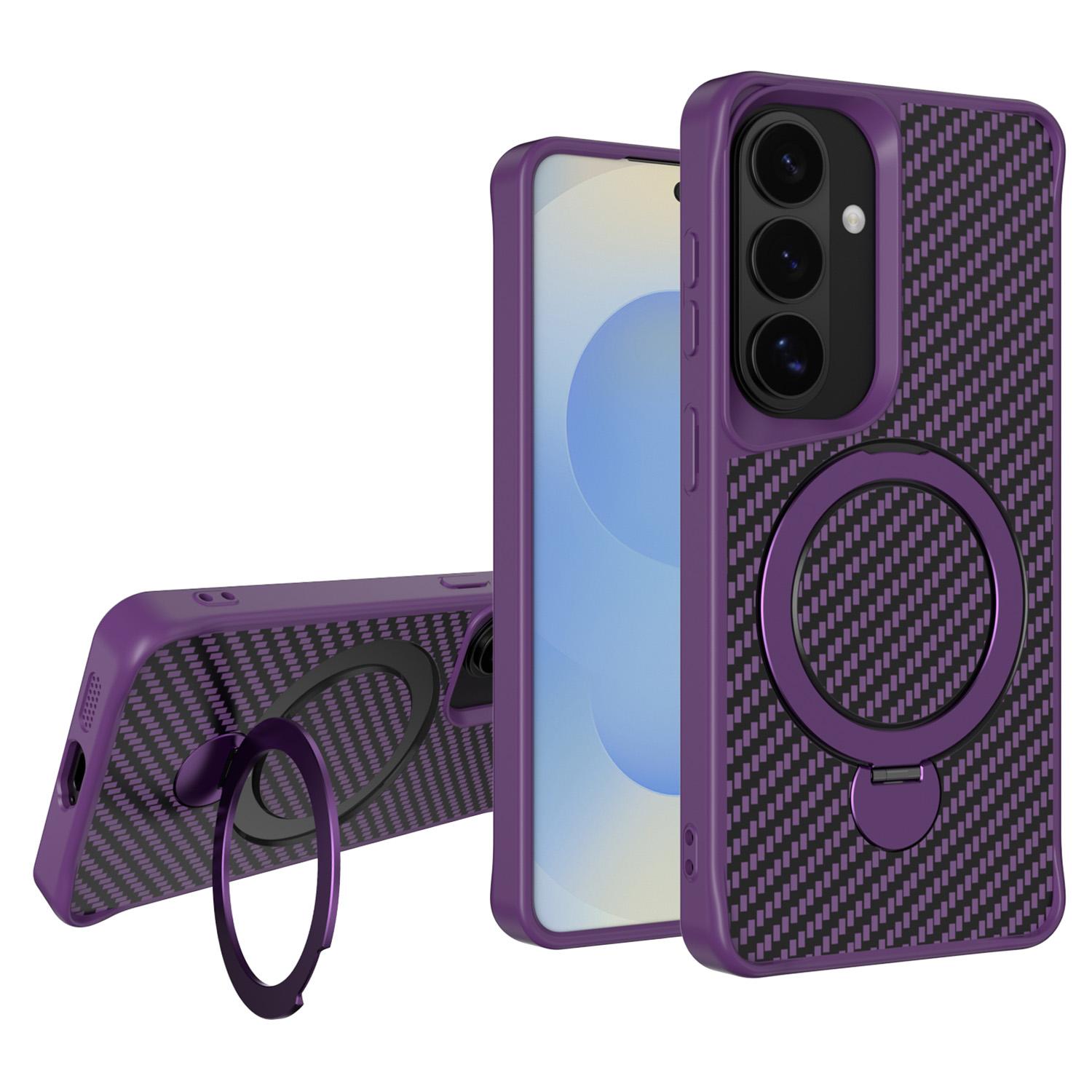 For Samsung Galaxy A55 5G Phone Case with Magnetic Kickstand TPU + PC Carbon Fiber Back Cover