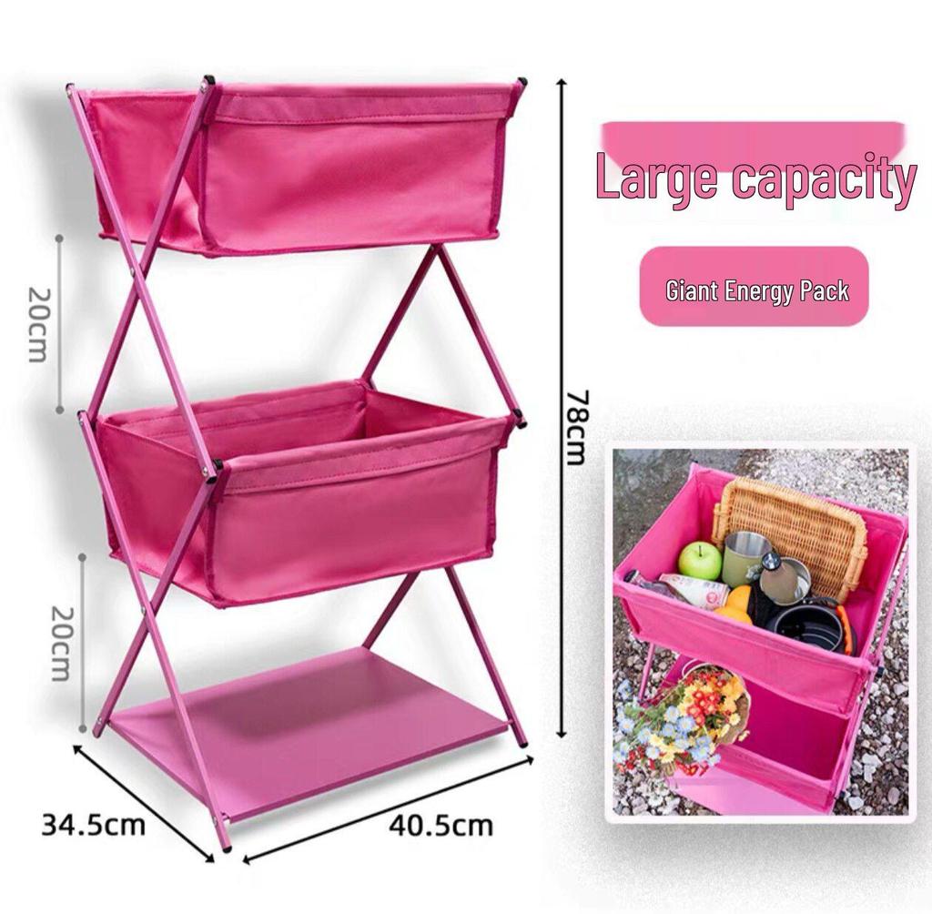 Portable Multi-layer Camping Storage Rack and Folding Table with Cloth Bag