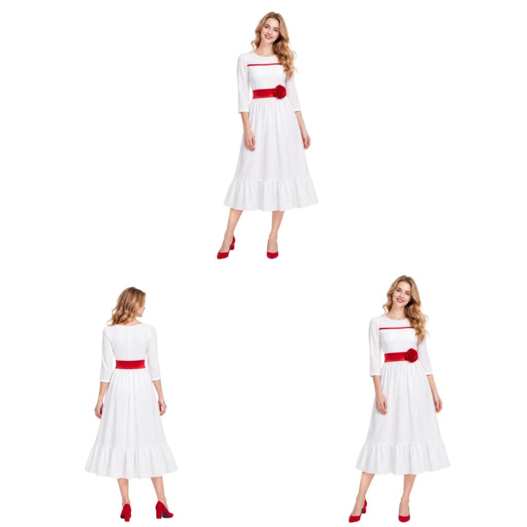 Annabelle Cosplay Costume For Halloween Ghost Doll Stage Performance In White Fabric