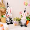Adorable Black And White Checkered Bunny Ears Plush Doll Holding Carrot For Easter Decor