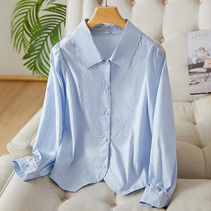 

Рубашка с треугольным подолом с длинными рукавами для женщин на весну и осень, новый дизайн, короткая маленькая рубашка для женщин XXL синий