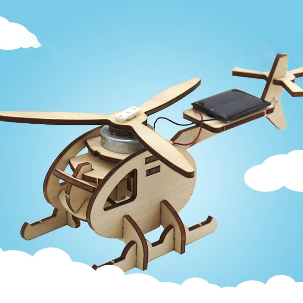 Solar Hubschraubermodell Holz Hubschrauber Spielzeug Puzzle Spielzeug Heimdekoration für Kinder