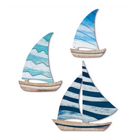 3Pcs/Set Wooden Sailing Boat Wall Decoration Farmhouse Rustic Sailboat Wall Art Home Bedroom Living Room Bathroom Wall Decorative Sign