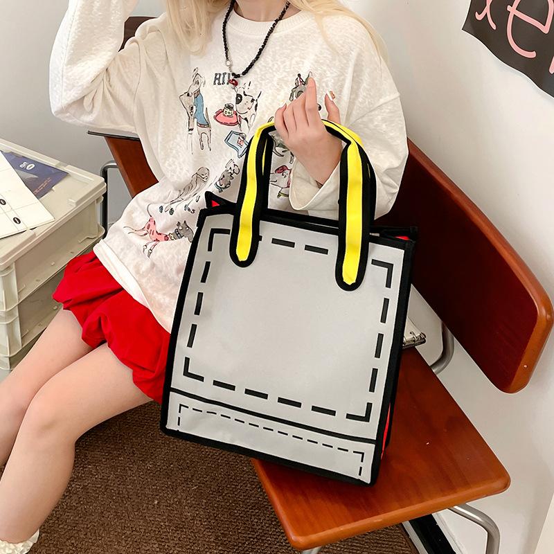 2025 New Two-dimensional Cartoon Japanese Girl Nylon Bag Women's Portable Shopping Bag Color Matching Large-capacity Shoulder Bag