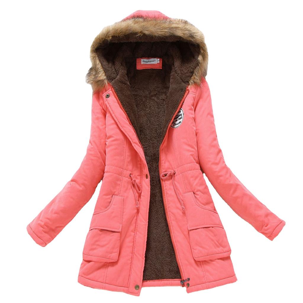 IELGY Winter Mid-length Cotton-padded Jacket Large Fur Collar Hooded Thickened Cotton-padded Jacket Jacket