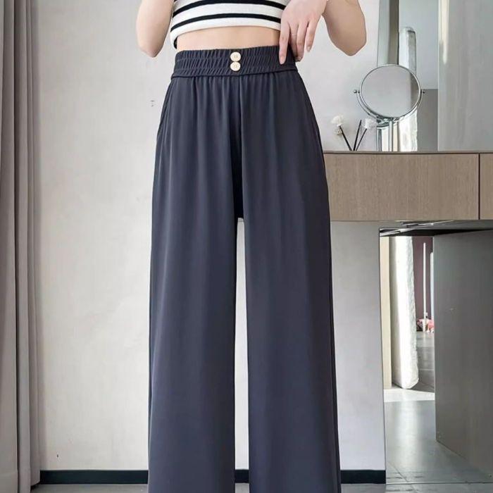 Casual pants women's spring and autumn 1116 Korean version of high waist summer drape pants, thin loose straight solid color wide-leg pants women