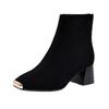 Anti-kick Head Suede Boots Women's Autumn New Thick Heel Metal Round Head Middle Heel Elastic Thin Socks Boots
