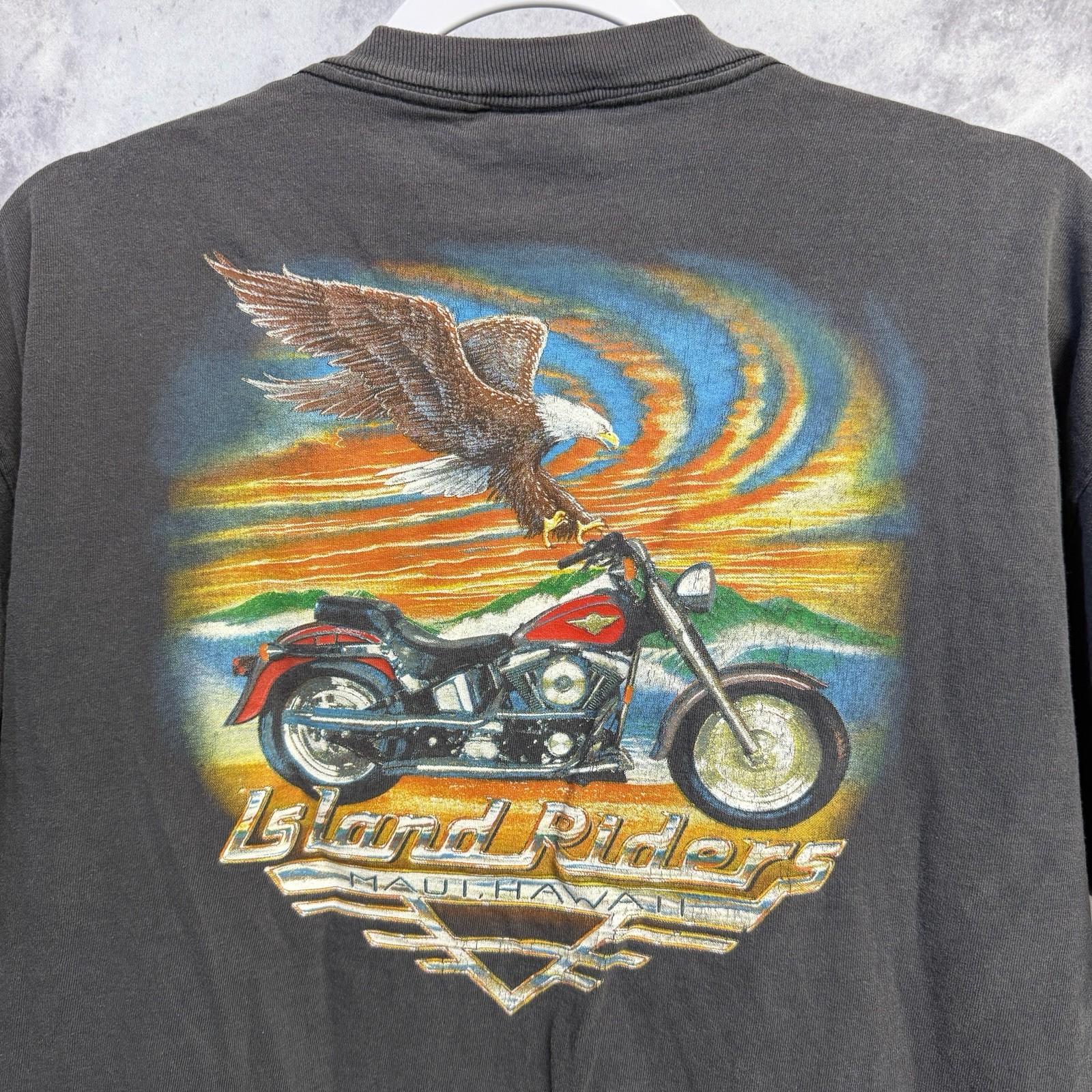 Vintage 90s American Biker T Shirt XL Island Riders Hawaii Sunset Eagle Graphic L