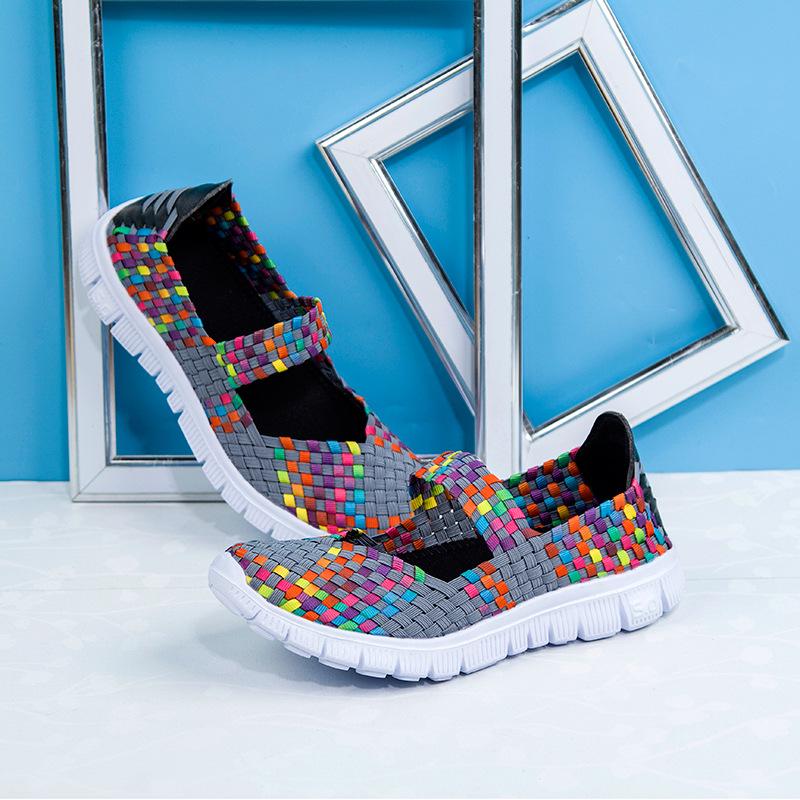 Women's Size 42 Hand-Woven Korean-Style Casual Shoes with Elastic Band