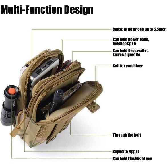 Tactical Phone Pouch, Cell Phone Holster Pouch, Multipurpose EDC Belt Bag, Belt Purse with Cell Phone Holster Holder for Workout Hiking Camping