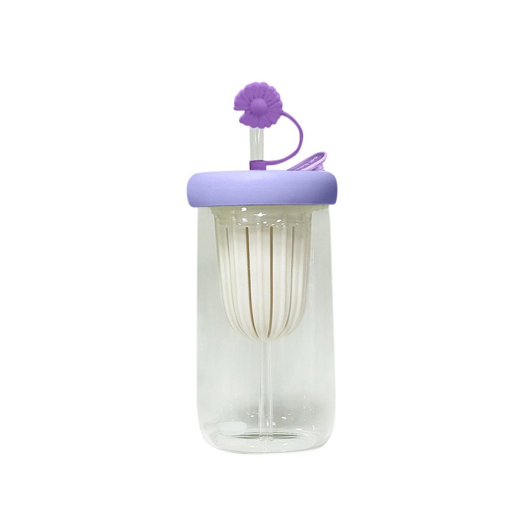 Creative Cold Brew Cup Flower Tea Cup High Value Glass Straw Cup Promotional Gift Cup Transparent Glass