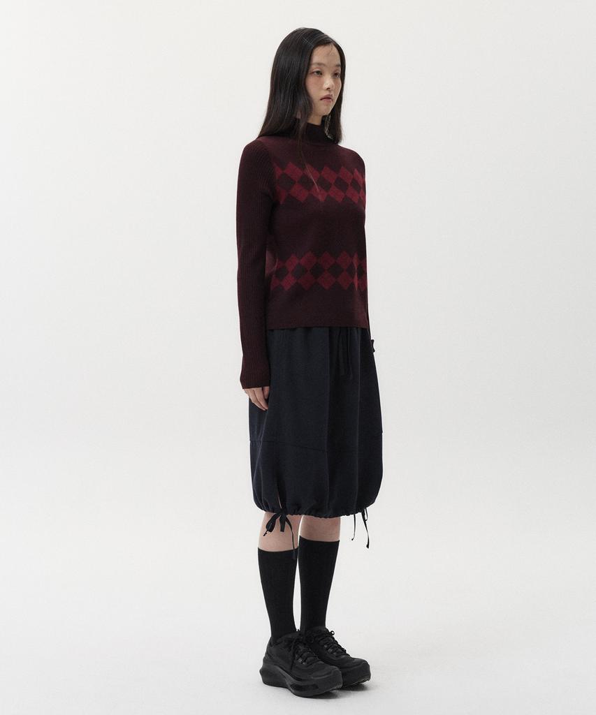 Ohesio Argyle Half Neck Ribbed Knit, Burgundy