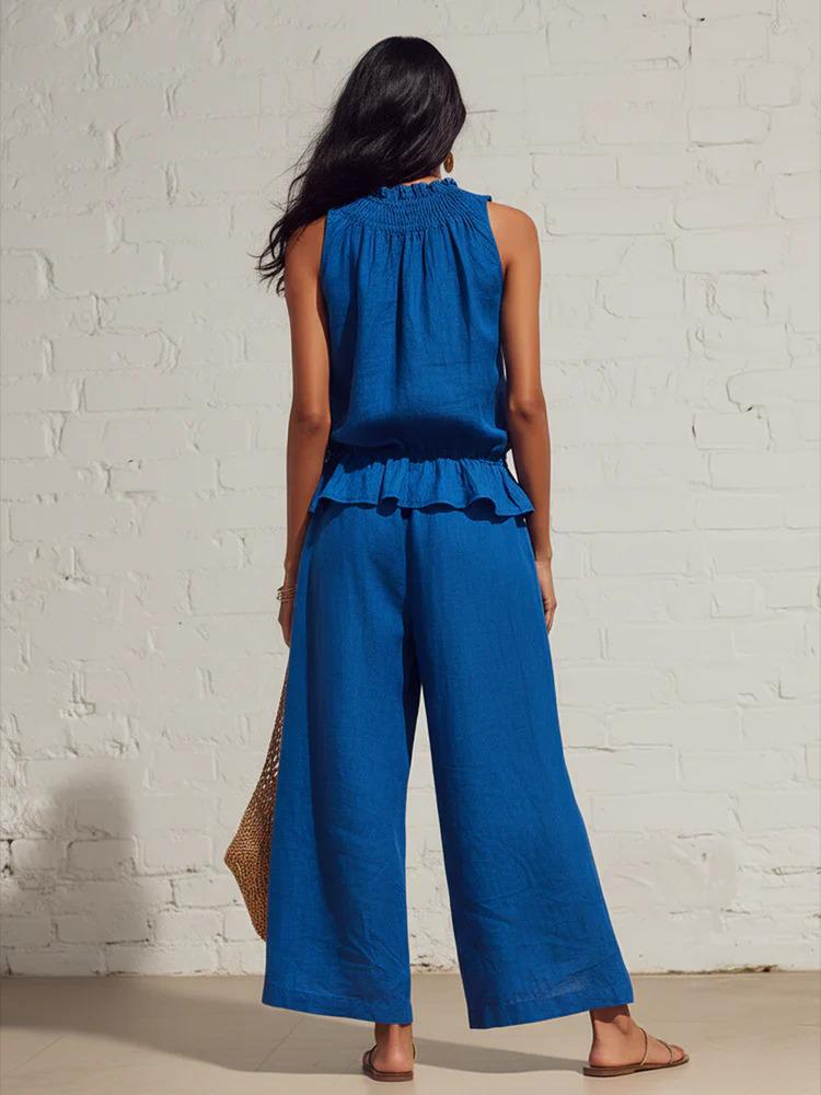 European & American Women's Retro Bohemian Ruffle Cotton-Linen Two-Piece Set for Spring and Summer 2026