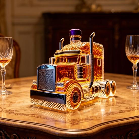 Truck-Shaped Glass Whiskey Decanter, Vintage Carafes for Spirits, Liquor Storage Bottle with Airtight Seal, Home Bar Decor