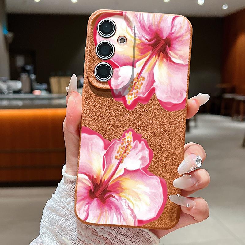 Pink Peony Floral Case For Samsung S26 Ultra S25 Edge S24 S23 Plus S22 S21 FE A15 A16 A17 A35 A36 A54 A55 A56 A57 5G Leather Texture Soft Cover