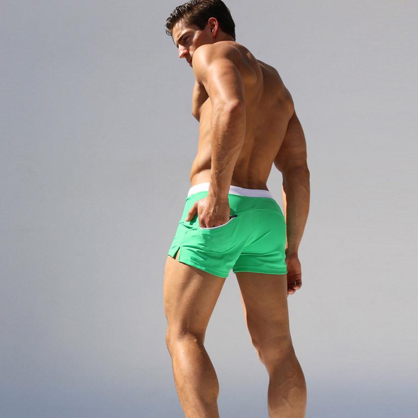 Men's Square Leg Swim Trunks with Back Pocket, European & American Style - In Stock