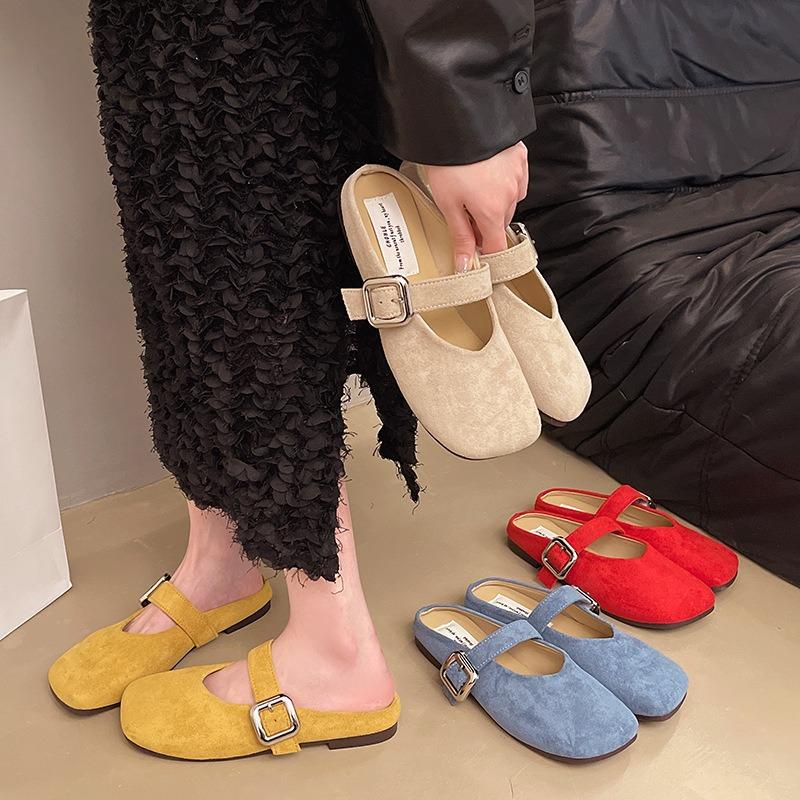 Spring Retro Mary Jane Single Shoes Comfortable Rubber Bottom Ladies Sandal Wider Toe Box Ballerina Slippers Style Mules Loafers