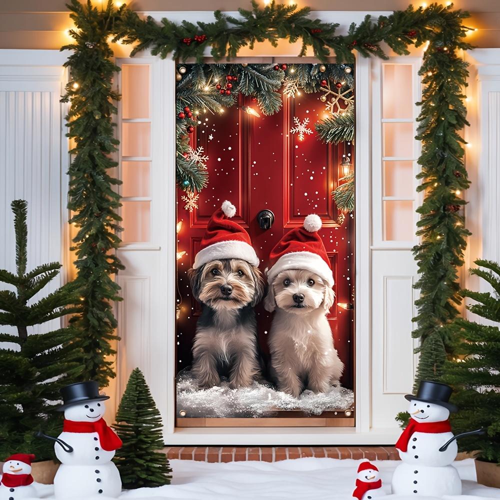 2D flat, 2D door banner, 2D flat durable Christmas door banner, puppy and Santa Claus hat design