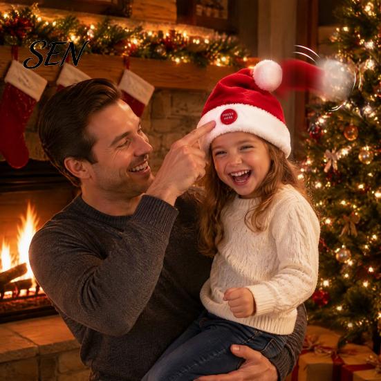 Dancing Santa Cap Singing And Hat, Animated Musical Christmas Hat Soft Festive Costume Prop with Press-to-Activate Motion, Plush Holiday Party