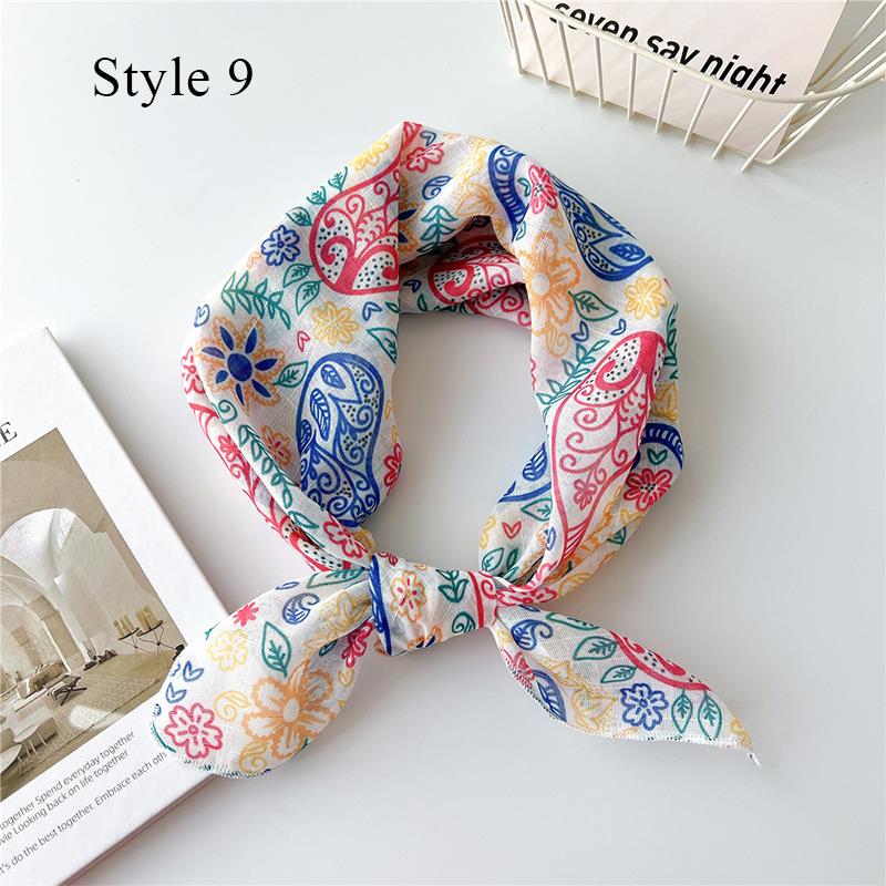 Sunscreen Head Scarf Cotton Linen Square Scarf Women Floral Peach Neck Scarf Fashion Decorative Neckerchief Hairband 58*58cm