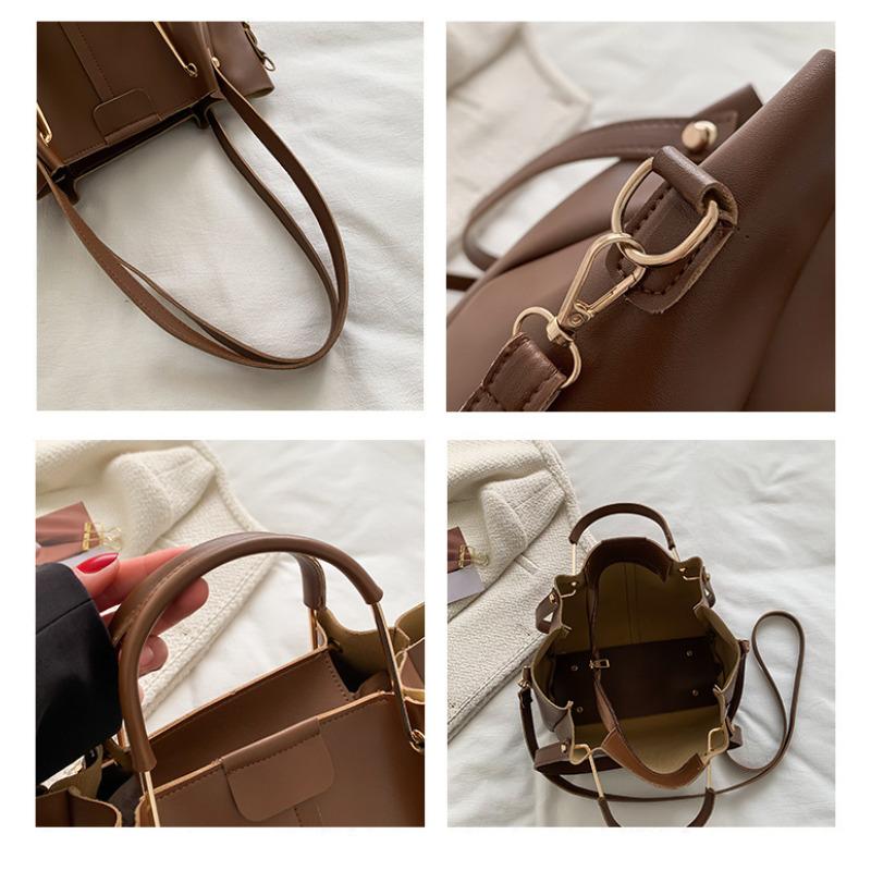 Damen Faux-Leder Eimer Tasche Neu Retro Minimalistisch Große Kapazität Reißverschluss Schulter Handtasche