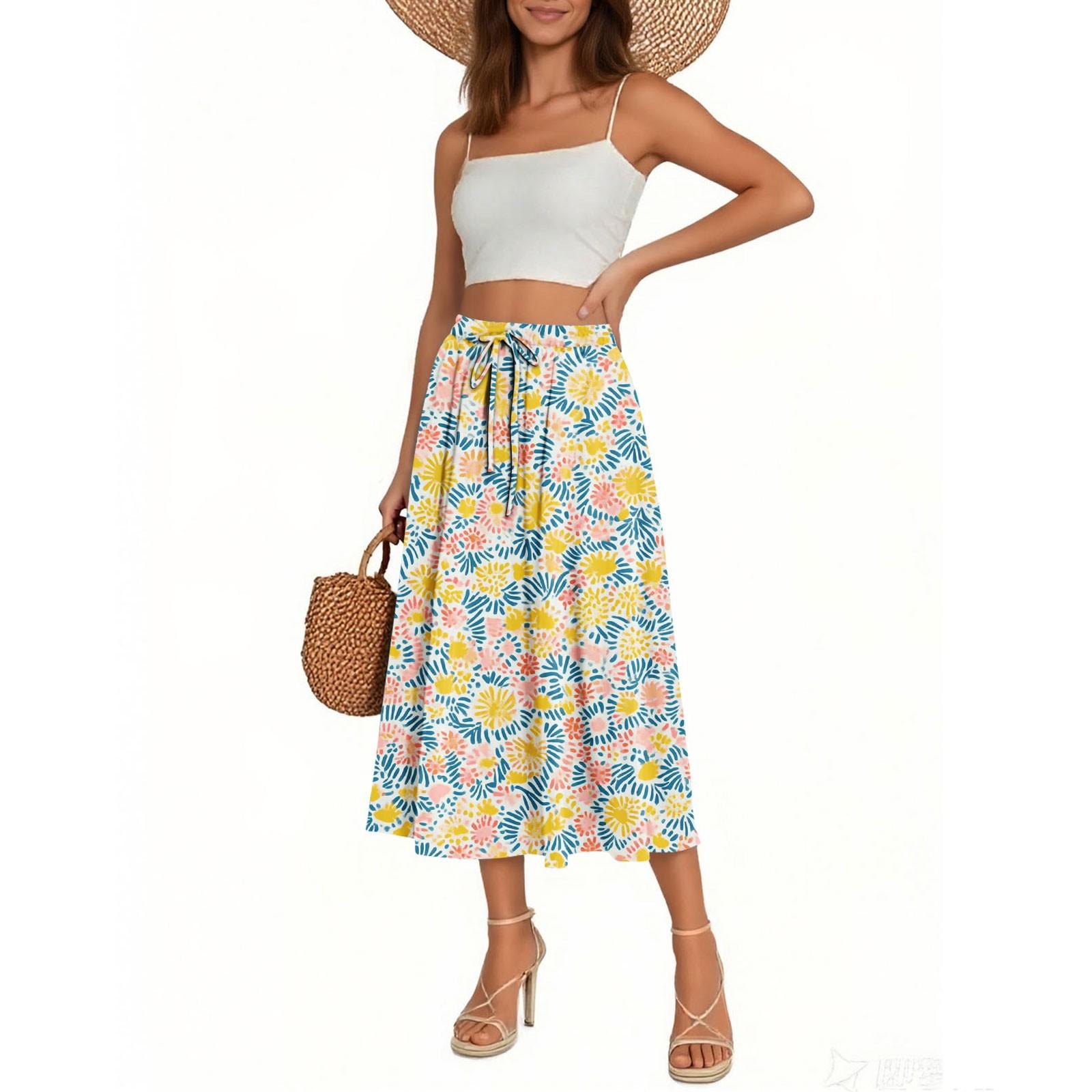 

Женская юбка Богемная юбка С цветочным принтом Повседневная Темпераментная Юбка с карманами L