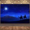 1 Background Fabric of the Arrival of the Three Kings of the Starry Night - Polyester Banner Suitable for Christmas Decoration