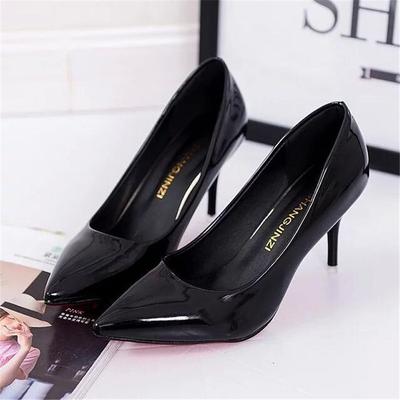 Fashion Sexy Black Bed High Heels For Women 8cm Stiletto Pointed Toe Nude Pumps Red Shinny Bottom Ladies Nightclub Prom Party Shoes 42