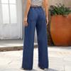 Women's Elastic Waist Wide Leg Pants Loose Casual Style Denim Jeans Solid Color Medium Stretch Drawstring Straight Trousers