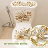 Luxe Goudkleurige Bloemige WC Decoratieve Sticker met Diamanten, Zelfklevend, Waterdicht en Duurzaam