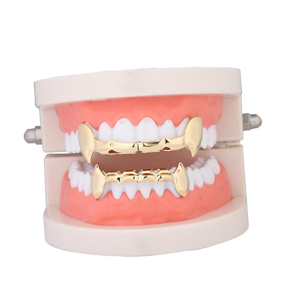 Trendy Halloween Vampire Fang Grillz - Gold Hip Hop Accessories