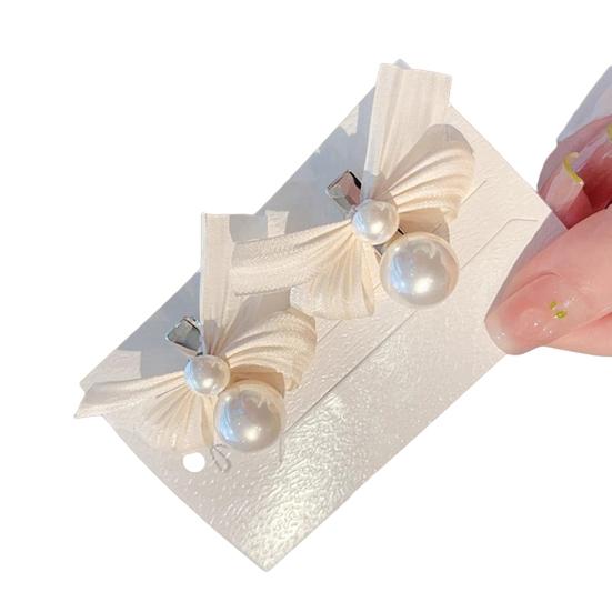 2Pcs Kids Hairpins Ribbon Bow Faux Pearls Decor Baby Hair Clips Rounded Edges Gentle Clamping Force Mini Size Hair Pins
