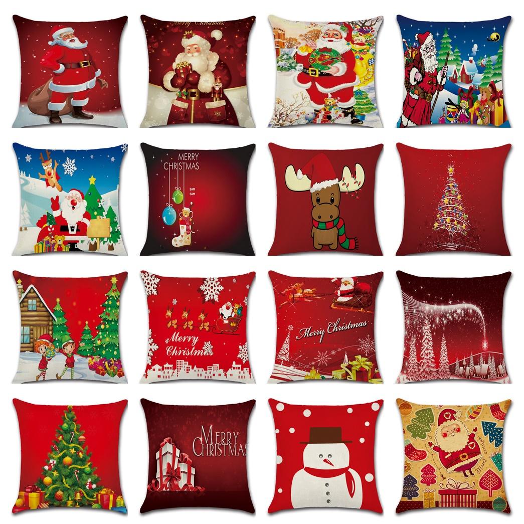 

Home Bedroom Living Room Decor Snowman Elk Print Car Pillowcase Red Christmas Tree Cushion Cover Santa Claus Sofa Pillowcase