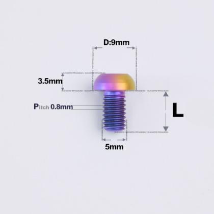 

M5 p0.8mm x 8 9 10 12 14 16 18 20 25mm TC4 GR5 Titanium Alloy Screw T25 button Torx Head Multiple Color For Bicycle Disc Brake M5x10mm 1 PC