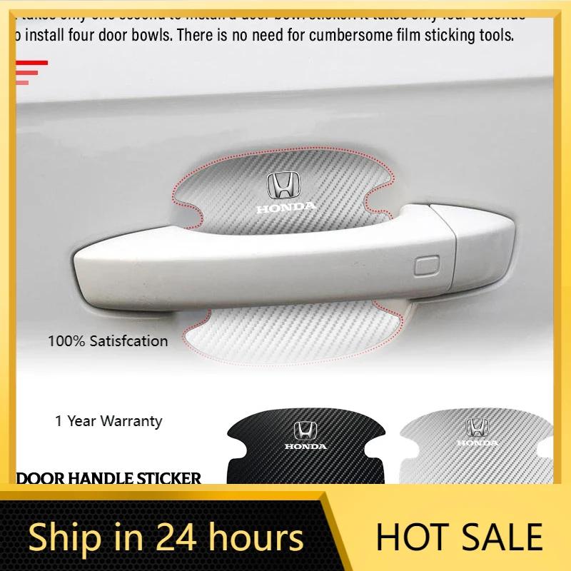 2025 Hot 4PCS Carbon Fiber Car Door Handle Protection Sticker Emblem Accessories For Honda Mugen Accord Odyssey JAZZ CRV Fit Hrv