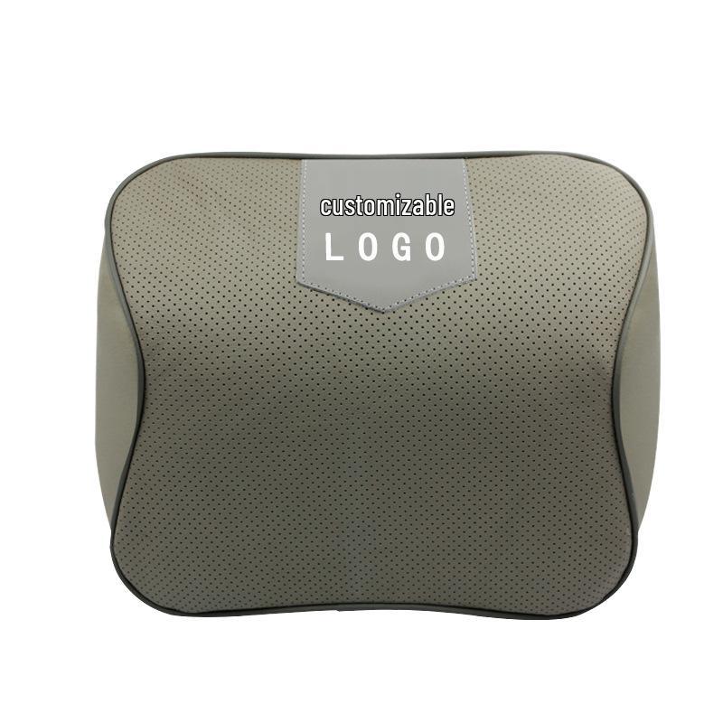 Customizable Mazda Leather Lumbar Support & Neck Pillow Set for Cars—Memory Foam, Cowhide, with Option to Add Logo