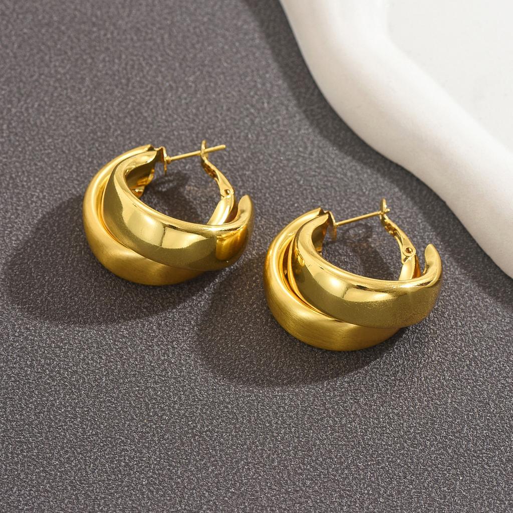 Stainless Steel Double Loop Drop Earrings for Women Girls Geometric Round Rhinestone Pendant Earrings Jewelry Gift
