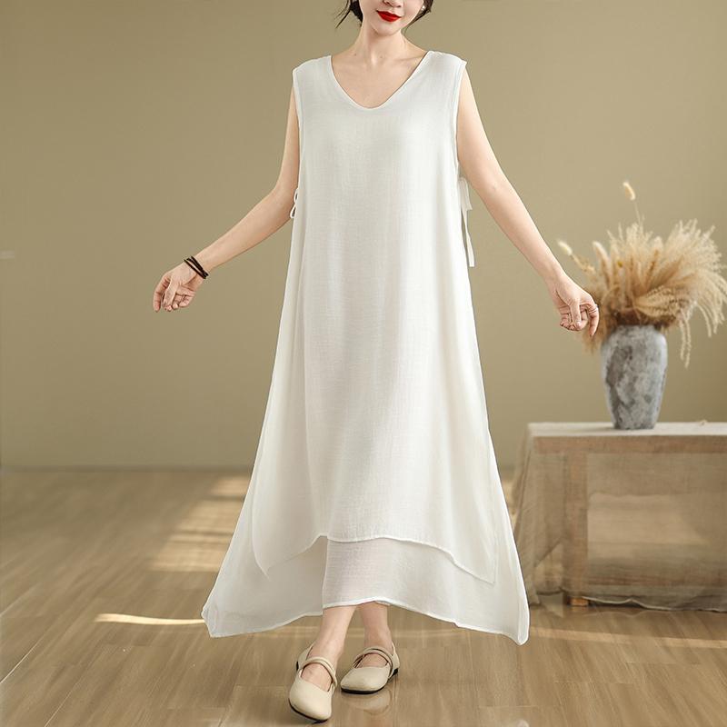 

Новое винтажное платье без рукавов больших размеров для женщин, повседневное свободное длинное летнее платье XXL белый