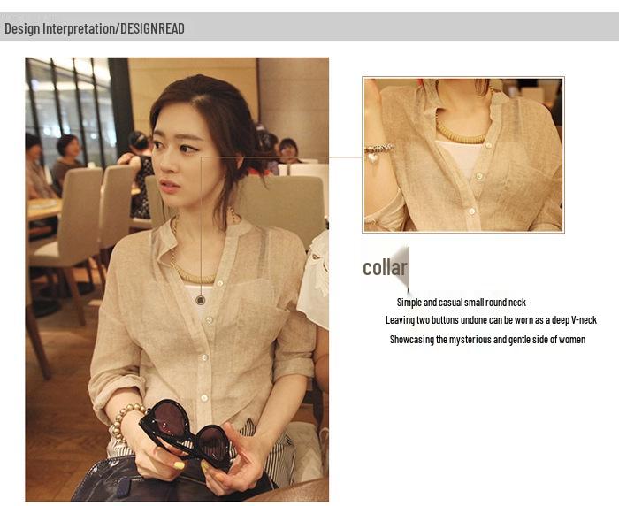 Summer Sunscreen Japanese Cotton Linen Stand Collar Blouse