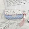 Flower Print Pen Bag with Lanyard Large Capacity Pencil Case Pen Organizers Pencil Pouches Travel Makeup Bag for Women